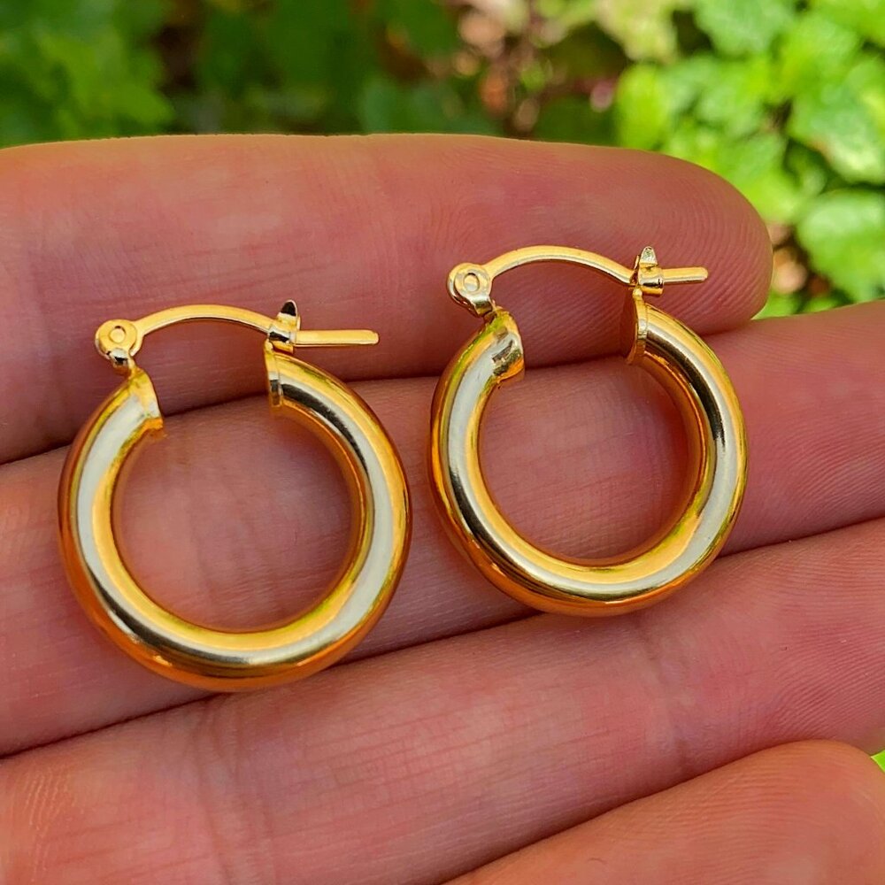New 14K Gold Filled Hoop Earrings Small Jewelry Womens Girls Aretes Oro Laminado